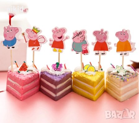 24 бр peppa pig пепа пиг Пепа Пиг топери клечки украса декорация за мъфини кексчета торта и парти , снимка 1