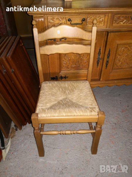 Масивен стол с ратанова седалка - внос от Европа, снимка 1