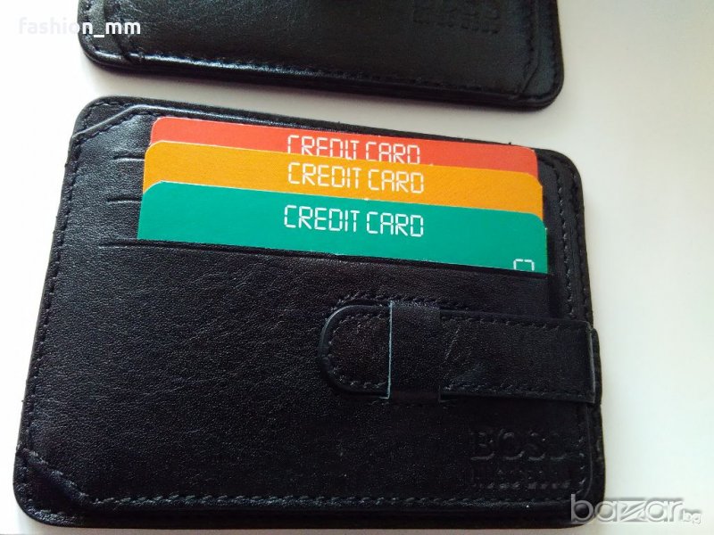 Кожено ново черно портмоне за карти Hugo Boss, снимка 1