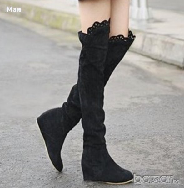 Чизми с дантела. Черни- велур, снимка 1