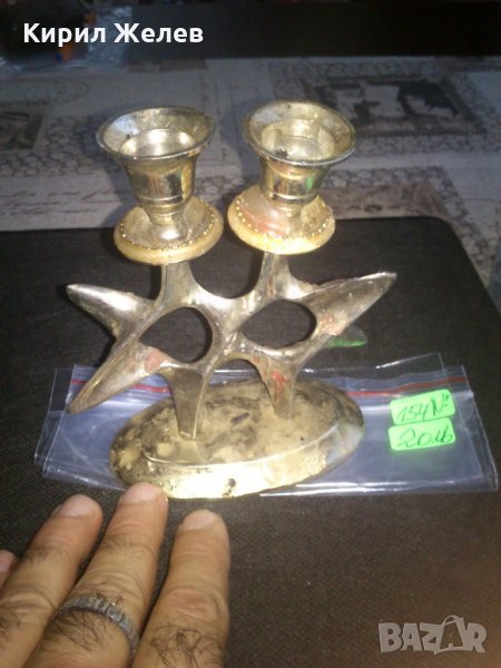 Стар месингов свещник посребрен, снимка 1