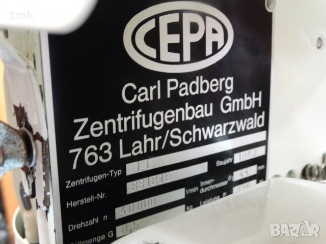 Центрофуга лабораторна CEPA, снимка 5 - Други машини и части - 24843429