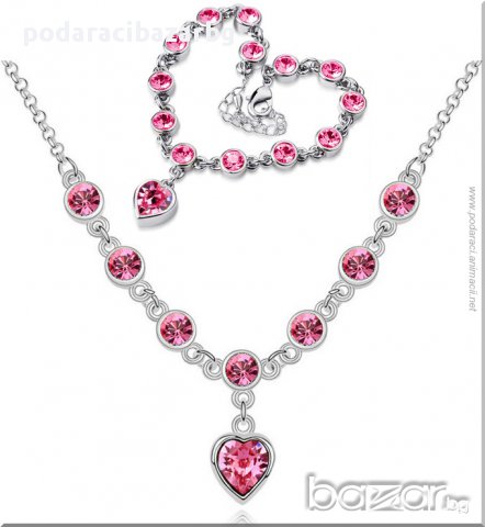 КОМПЛЕКТ СВАРОВСКИ – КРИСТАЛНИ СЪРЦА (сребърно или златно), снимка 3 - Бижутерийни комплекти - 10318359