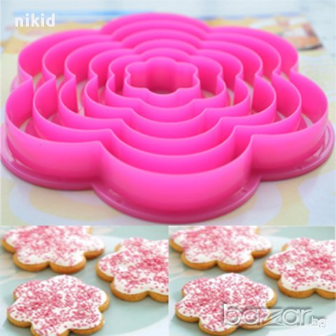 пластмасови резци форми цветя цвете 6 бр украса бисквитки сладки торта тесто с фондан шоколад