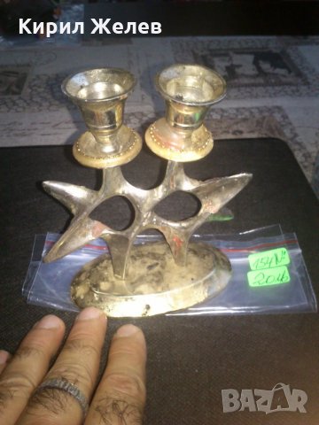 Стар месингов свещник посребрен