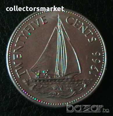 25 цента 1966, Бахамски острови, снимка 1 - Нумизматика и бонистика - 12829415
