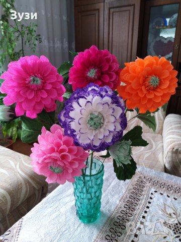 Цветя от хартия-далии, снимка 1 - Изкуствени цветя - 25247625