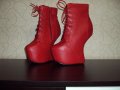 Дамски червени кожени боти на висок ток 16см-тип копито, снимка 2