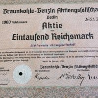 Акция | 1000 райх марки | Braunkohle-Benzin AG | 1936г., снимка 2 - Нумизматика и бонистика - 25590840