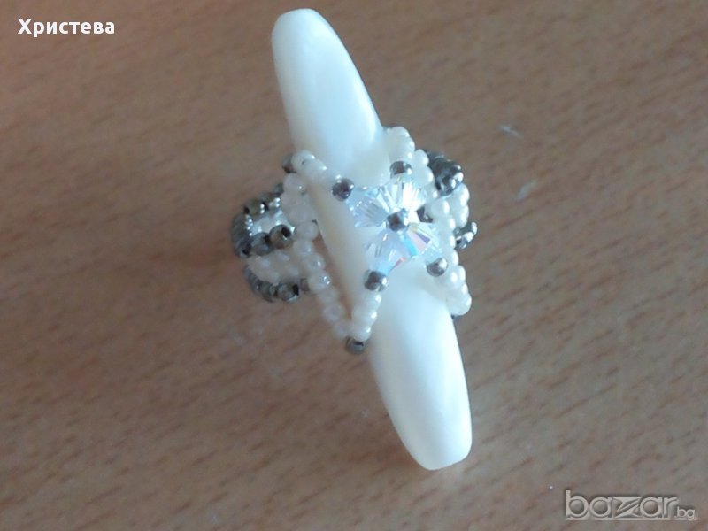 Пръстен със седеф и кристали, снимка 1
