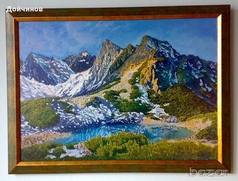  Пирин планина, връх Синаница с езерото, картина, снимка 1