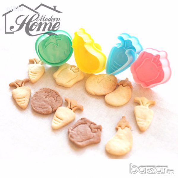 4 бр  форми зеленчуци с бутало релефни  резец украса сладки бисквитки торта фондан и др, снимка 1