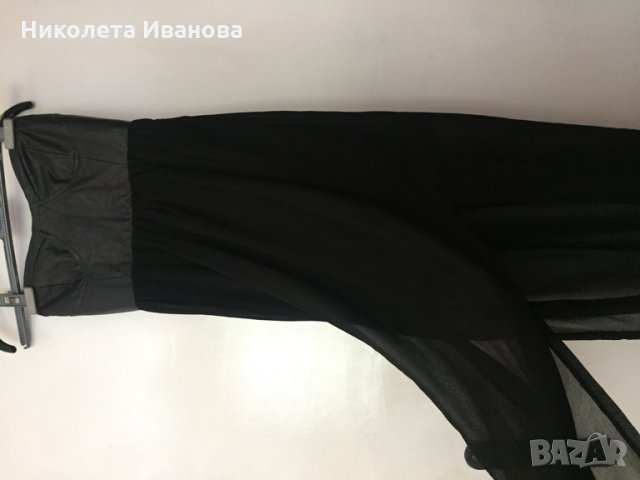 Дълга черна рокля с кожено бюстие, снимка 3 - Рокли - 26149123