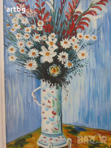 Автентична картина "Ваза с гладиоли и лилии", снимка 3 - Картини - 24741798