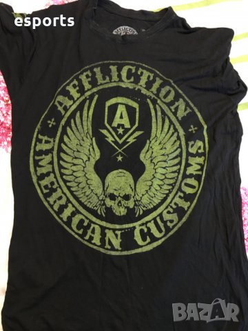Мъжка тениска Affliction American Customs Black & Green Skull , снимка 2 - Тениски - 25975809