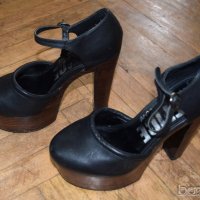 Defice London високи токчета с платформа естествена кожа черни , снимка 7 - Дамски обувки на ток - 21721637