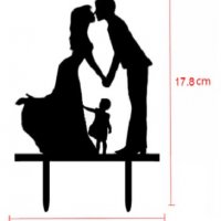 Семейство с дете дама вдигнат крак черен сватбен пластмасов топер украса табела за торта, снимка 1 - Други - 22363760