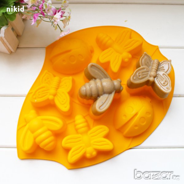 8 насекоми пчела пеперуда калинка силиконов молд декор украса торта фондан гипс сапун тесто отливка, снимка 1