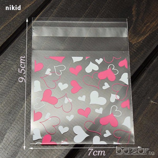 50 прозрачни на сърца сърце опаковъчни пликчета торбички за дребни сладки или др. подаръци, снимка 1