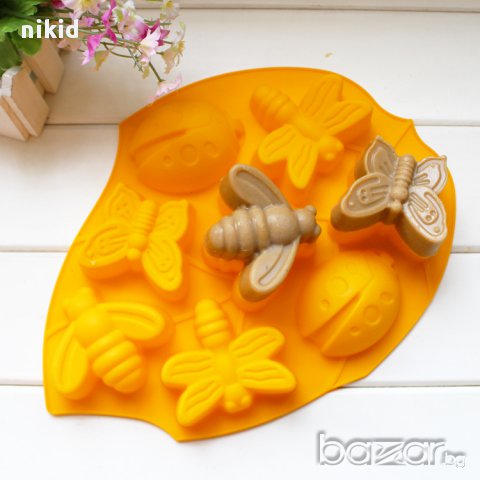 8 насекоми пчела пеперуда калинка силиконов молд декор украса торта фондан гипс сапун тесто отливка