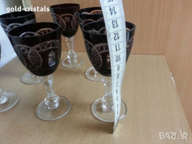 Сервиз кристални чаши цветен червен кристал, снимка 5 - Антикварни и старинни предмети - 25654925