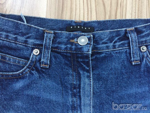 Дамска дънкова пола SISLEY оригинал, size S, 100%памук, произведена в Италия, като нова, снимка 3 - Поли - 17753375