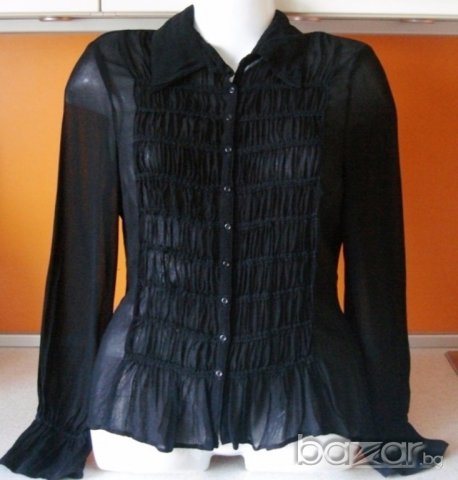 Н&M, стилна черна дамска риза, 38, S , снимка 2 - Ризи - 18480597