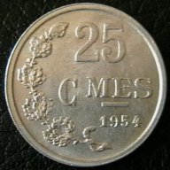 25 центимес 1954, Люксембург, снимка 1 - Нумизматика и бонистика - 9920908