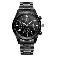 Мъжки нов луксозен моден ръчен часовник с календар от неръждаема стомана кварцов, масивен бизнес, снимка 1 - Мъжки - 20595058