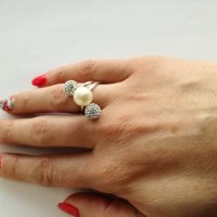 Сребърен пръстен с перла и цирконий - сребро проба 925, снимка 3 - Пръстени - 24607773