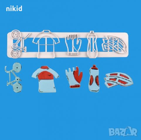 Велосипед колело каска бутилка ръкавица тениска форми пластмасов резец украса фондан торта сладки