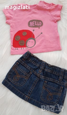 Дънкова пола и блузка 3-6 месеца, снимка 2 - Комплекти за бебе - 24921240