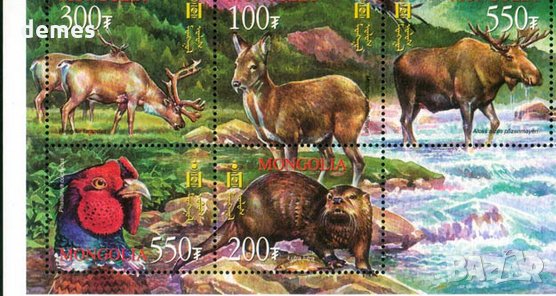 Блок марки Животни, 2003, Монголия , снимка 2 - Филателия - 16845327