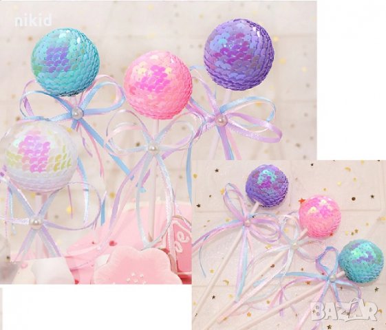 1 бр интересна изкуствена близалка от пайети с пандела на клечка топер украса декор за торта мъфин  