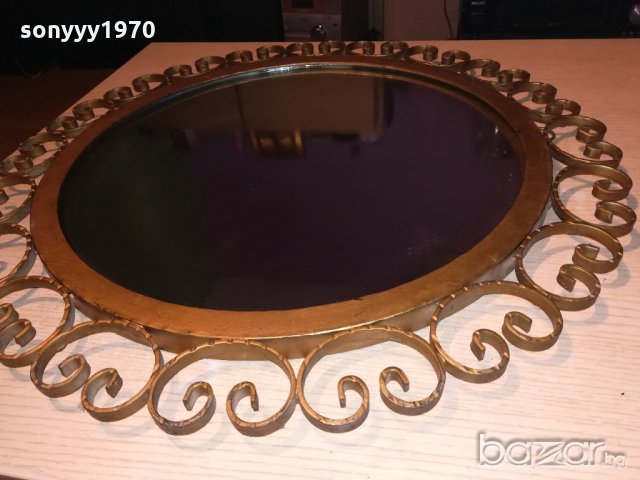 АНТИК-огледало 57см-ковано желязо-цвят злато-внос швеицария, снимка 4 - Антикварни и старинни предмети - 20291579