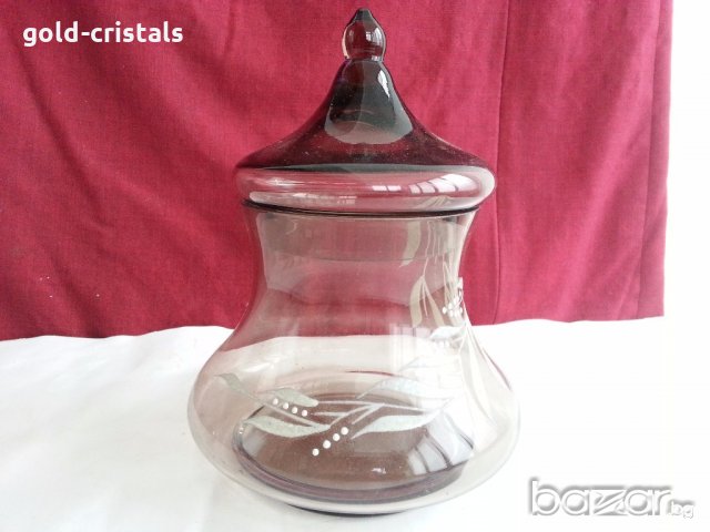 Стъклена купа с капак захарница бонбониера и др, снимка 4 - Антикварни и старинни предмети - 20243932