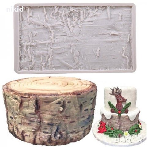Брезова кора текстура релефна силиконов молд форма за декорация торта фондан шоколад 