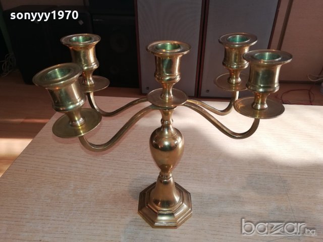 свещник за 5 свещи от швеция-масивен-мед/месинг-24х23х12см, снимка 2 - Антикварни и старинни предмети - 20342398
