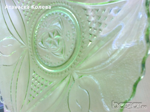 Чиния за торта, стъкло, зелена, снимка 2 - Чинии - 17194996