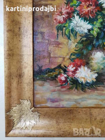 Маслена картина "Ваза с цветя" италиански художник , снимка 8 - Картини - 22853606