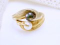 Златен пръстен с черна и бяла перла 4.32 грама, размер №54, снимка 7