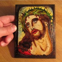 †  ръчно рисувана икона Исус Христос с трънния венец 2 - разм.16 х 12 см., снимка 1 - Икони - 20074093