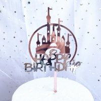 Замък на Дисни Happy Birthday розов сребро твърд топер за торта украса рожден ден , снимка 1 - Други - 25638227