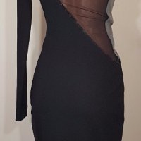 РАЗПРОДАЖБА STEFANEL черна рокля молив с един ръкав, снимка 2 - Рокли - 19450555