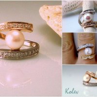 Златен пръстен от бяло и жълто злато с розово-бяла перла 4.87 грама, снимка 1 - Пръстени - 22955772