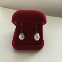 Сребърни висящи обеци с перла - сребро проба 925, снимка 1 - Обеци - 24520293