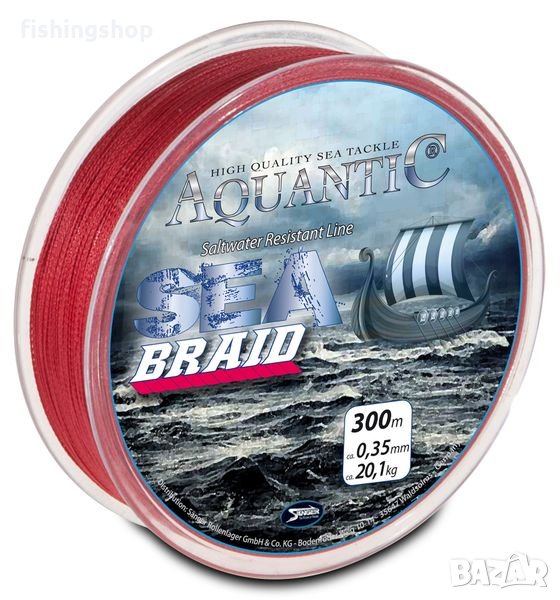 Четиринишково плетено влакно - AQUANTIC Sea Braid -300 м, червено, снимка 1