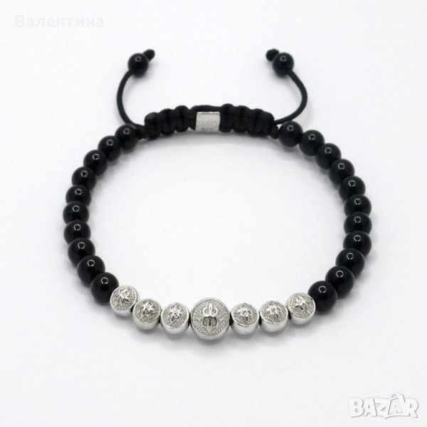 Мъжка/дамска Гривна от полиран оникс и 925 сребърни елементи + ПОДАРЪК, снимка 1