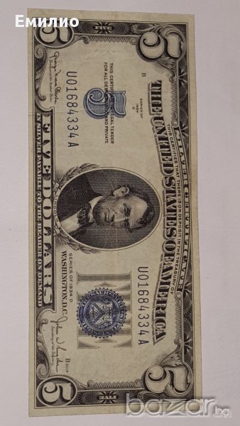 $ 5 Dollars Silver Certificate 1934 D Block U A, снимка 1