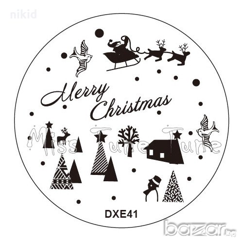 кръгъл Шаблон Коледен Новогодишен за щампа печати за нокти плочка DXE41, снимка 1